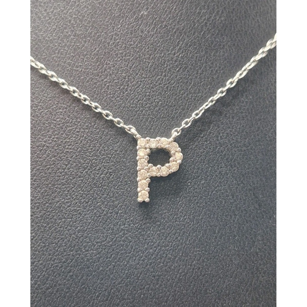 EUC 18'' Sterling Silver CZ Initial "P" Pendant Necklace K1